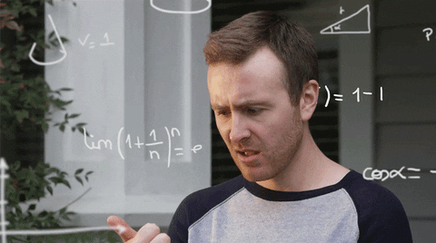 A gif of a man counting and doing mathematical problems 