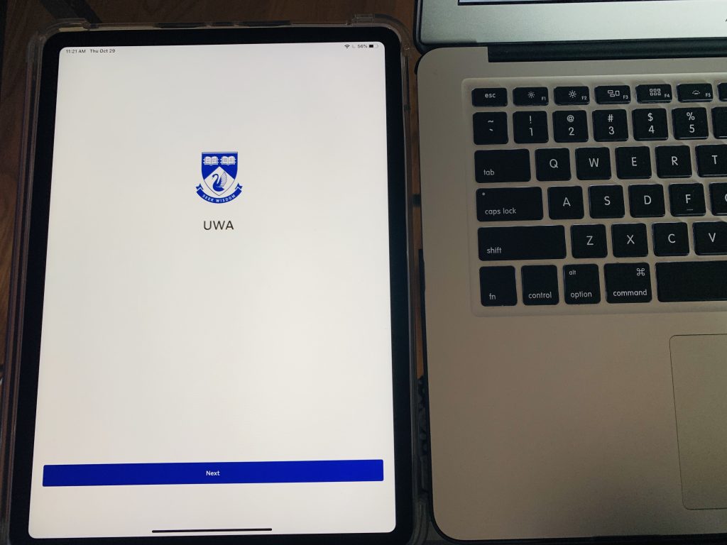 UWA app opened on an iPad Pro
