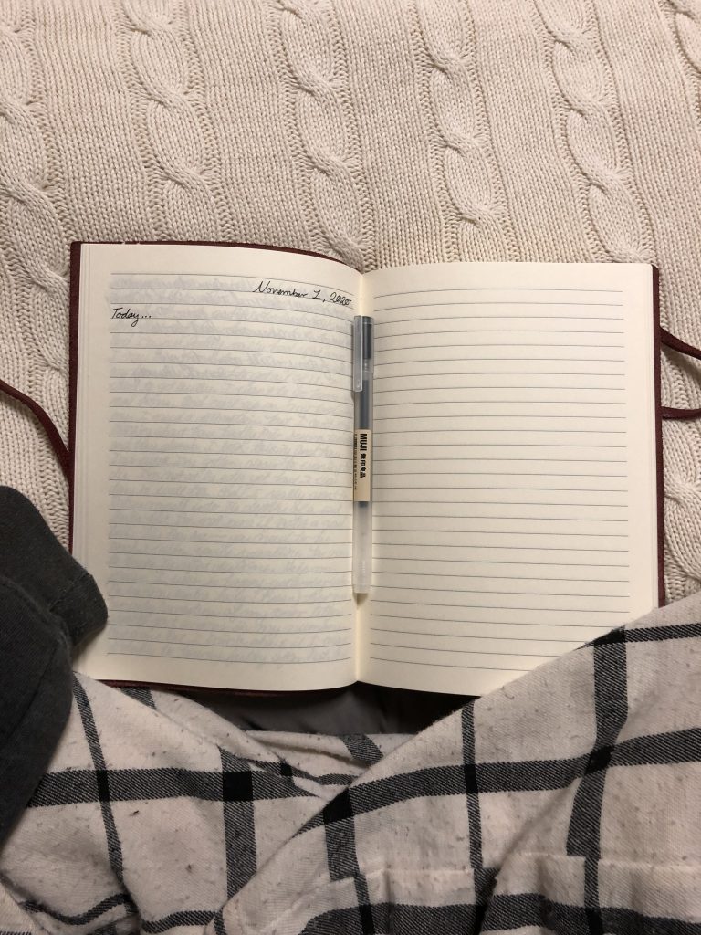 Open journal and pen. 