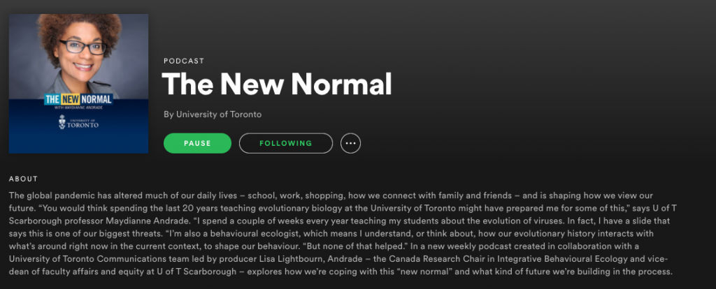 Spotify Homepage for 'The New Normal' podcast 