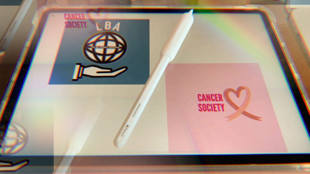 Two student club logos on an iPad Pro screen