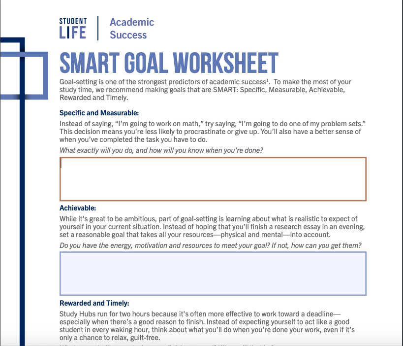 smart goals worksheet
