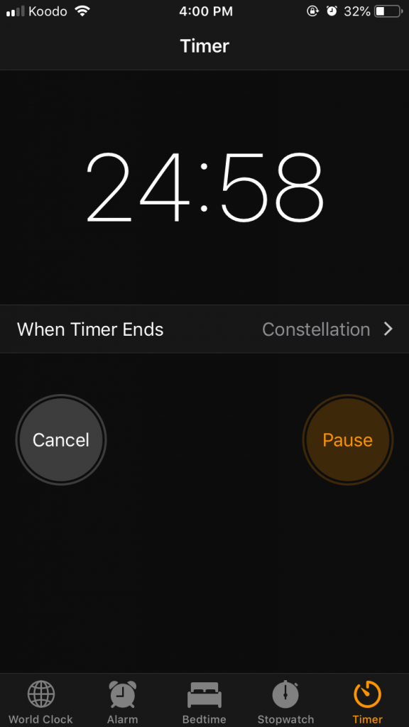 A screenshot of a phone's timer set to 25 minutes