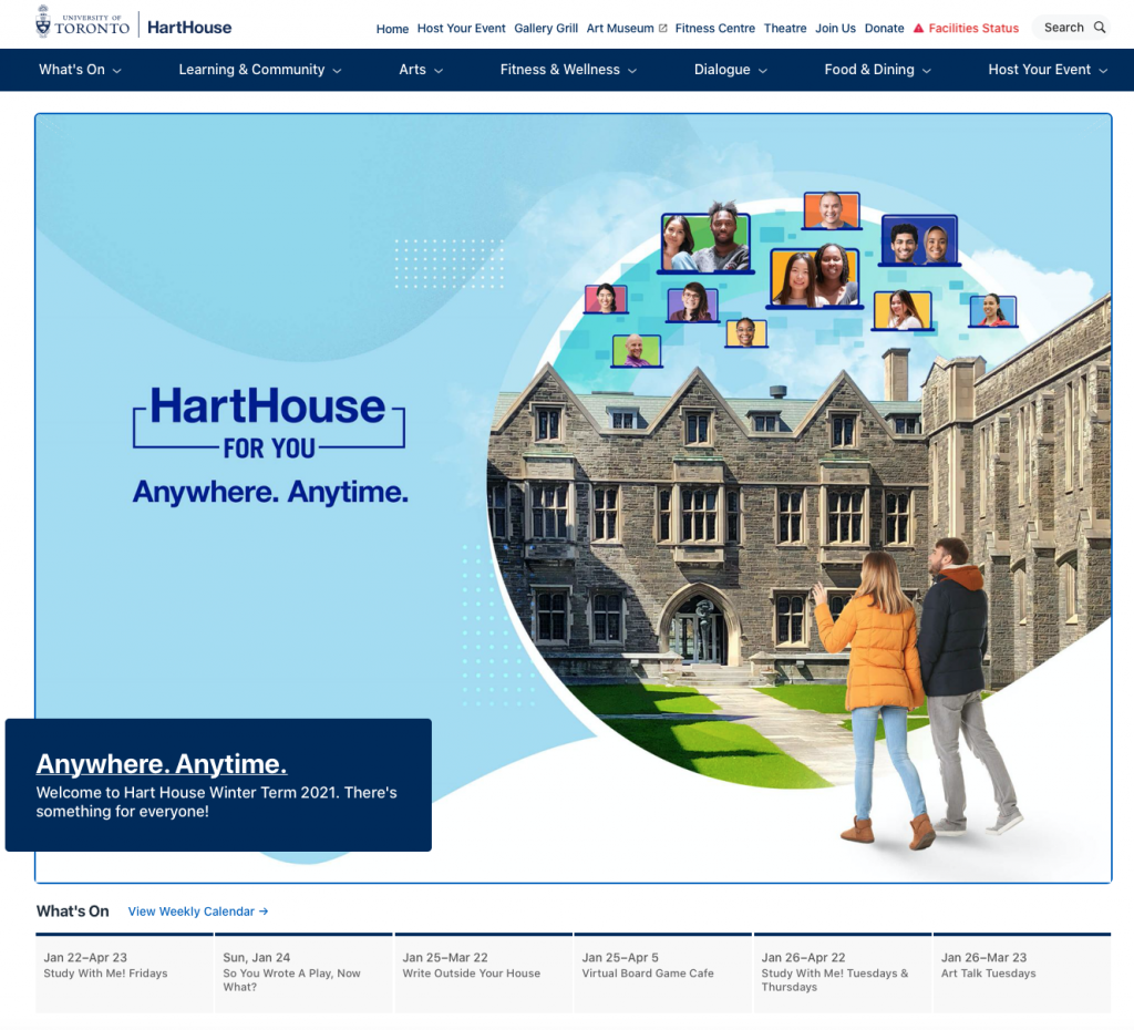 Hart House Home page screenshot