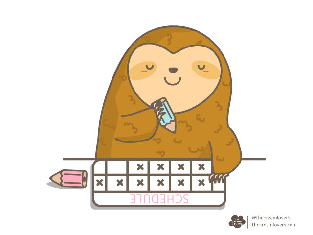 A picture of a sloth planning their calendar. 