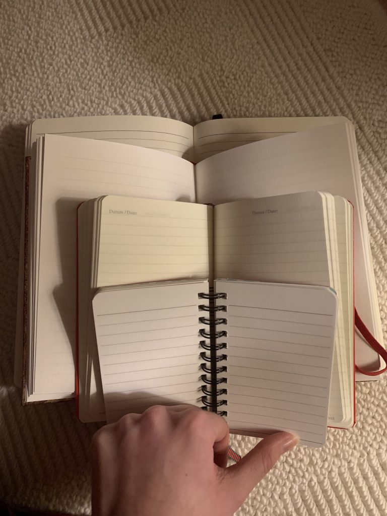 A collection of journals (varying sizes) open wide