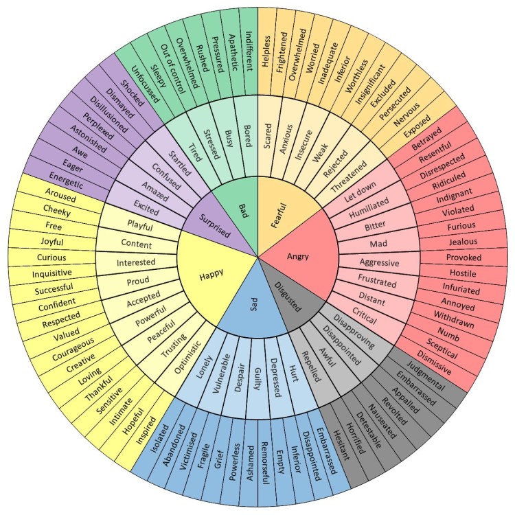 Wheel chart of emotions