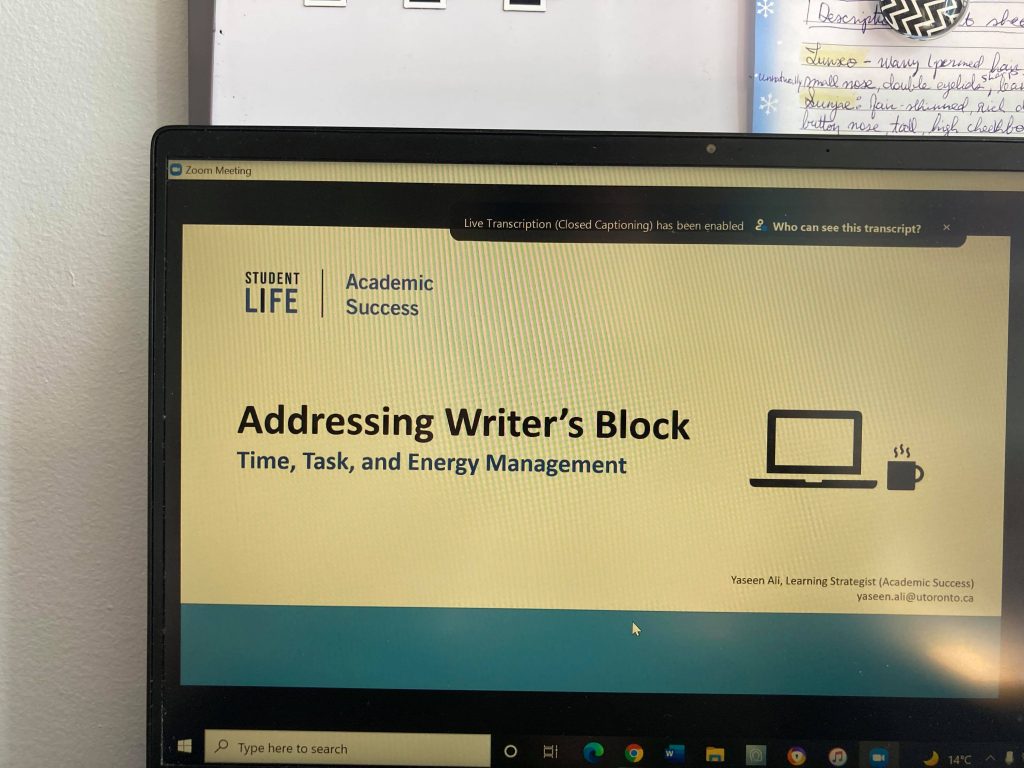 Online workshop about writer's block.
