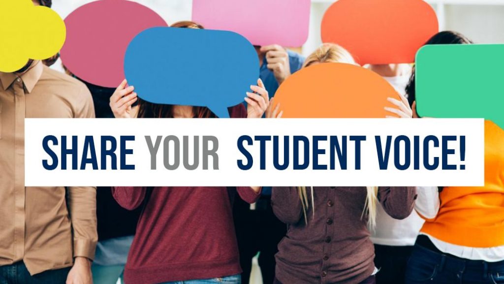 banner of students with text "Share your student voice!"