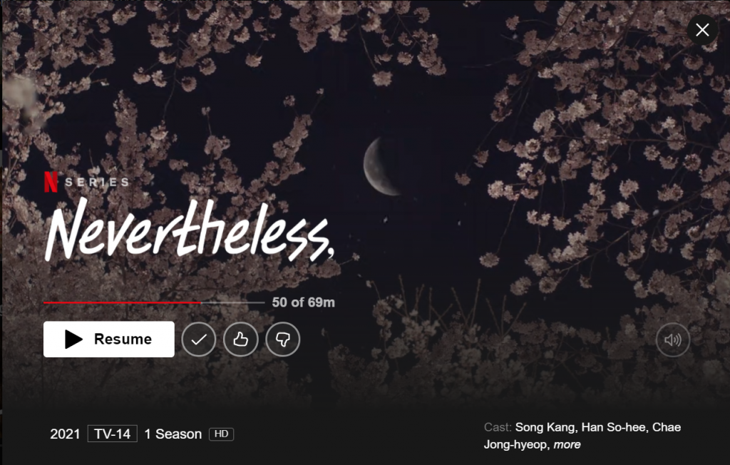 Netflix K-Drama "Nevertheless", cherry blossom trees at night