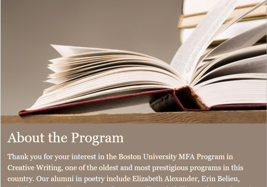 Boston University Creative Writing program info on website