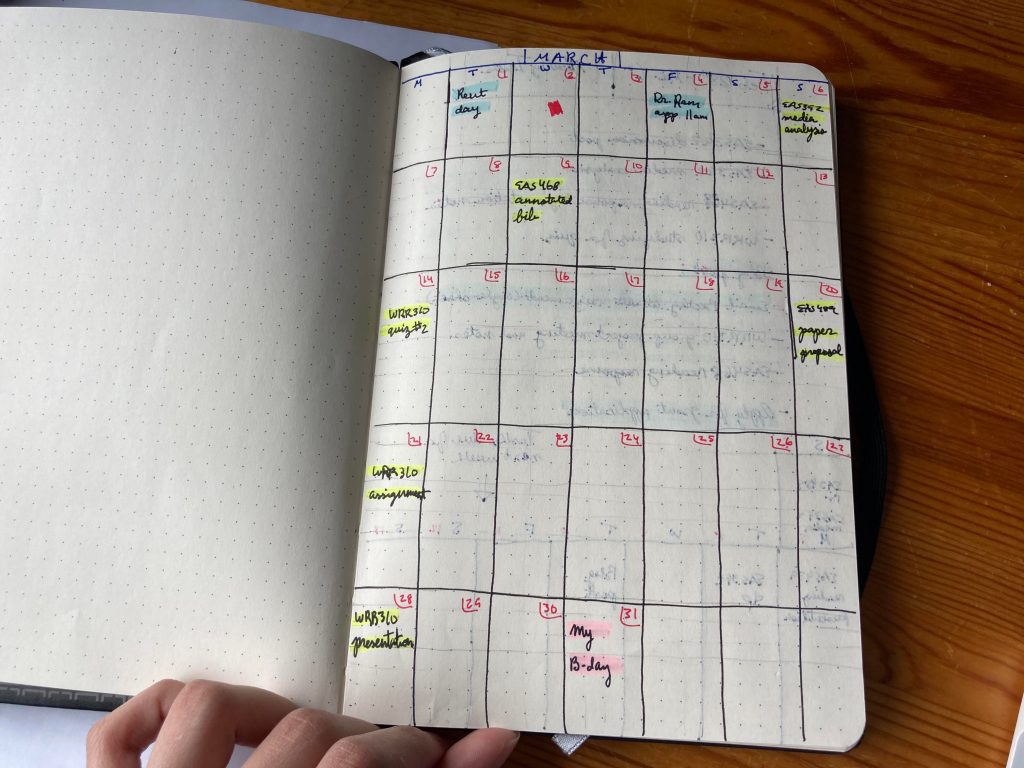 monthly planner on bullet journal