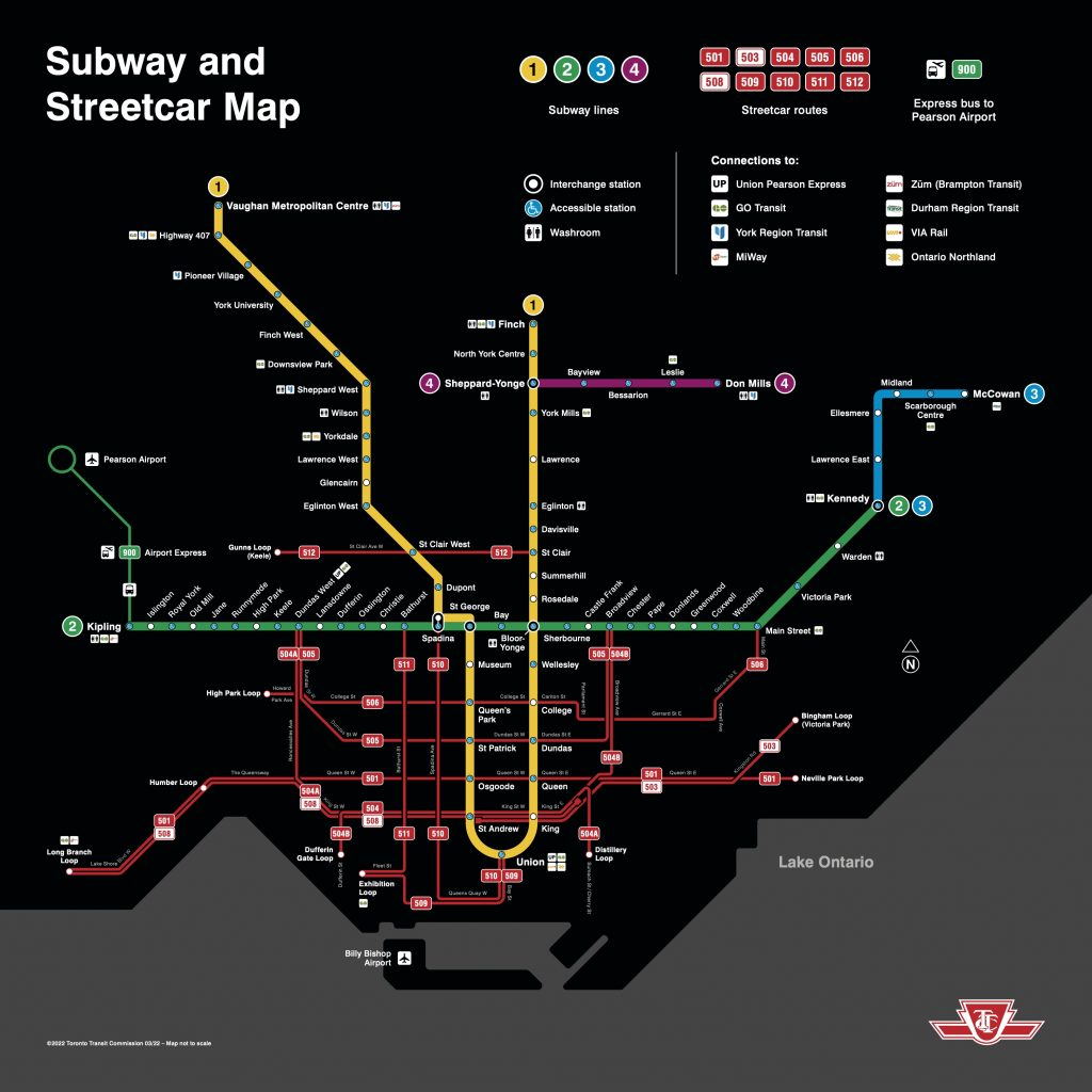 Subway and Streetcar Map for Toronto