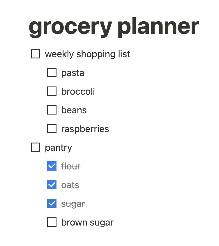 Visual illustration of the previously outlined grocery list system 