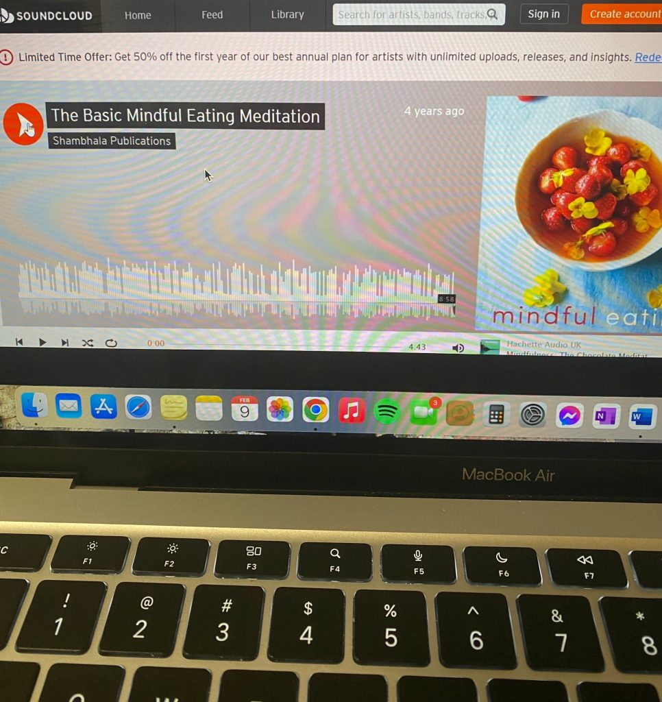 A screenshot of a Sound Cloud podcast called The Basic Mindful Eating Meditation by Shambhala Publications