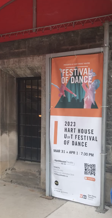 2023 Festival of Dance sign outside of Hart House
