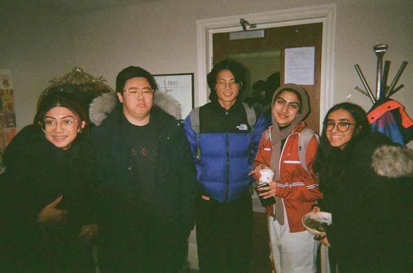 Photo of 5 students. From left to right: Selina, Kevin, Andrew, Abeera and Zainab
