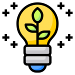 Icon: a lightbulb with a plant growing in the centre of it