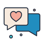 Icon: Two conversation bubbles overlapping, with a heart