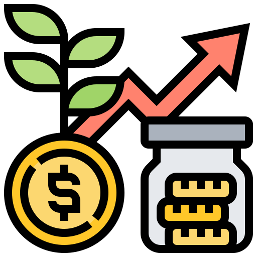 Icons representing investment, including money growing and a jar full of coins. Icons made by https://www.flaticon.com/authors/eucalyp from https://www.flaticon.com/