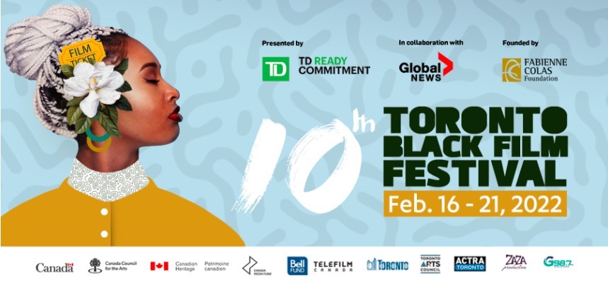 A graphic that reads "10th Annual Toronto Black Film Festival", with a blue background and a roman posing to the left. 