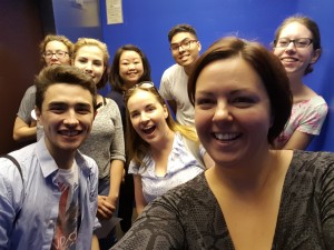 The Innovation Hub student leader team in a smiling selfie in the iSchool elevator
