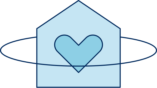 Envelope with heart inside encircled by a ring.
