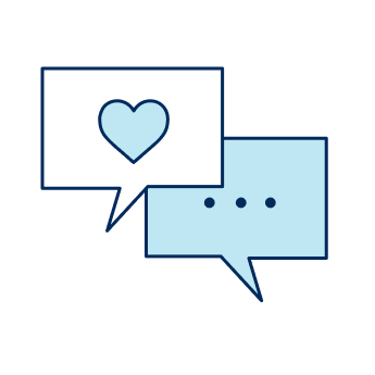 Two speech bubbles overlapping with a heart inside one speech bubble