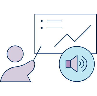 Icon of person pointing at a data dashboard