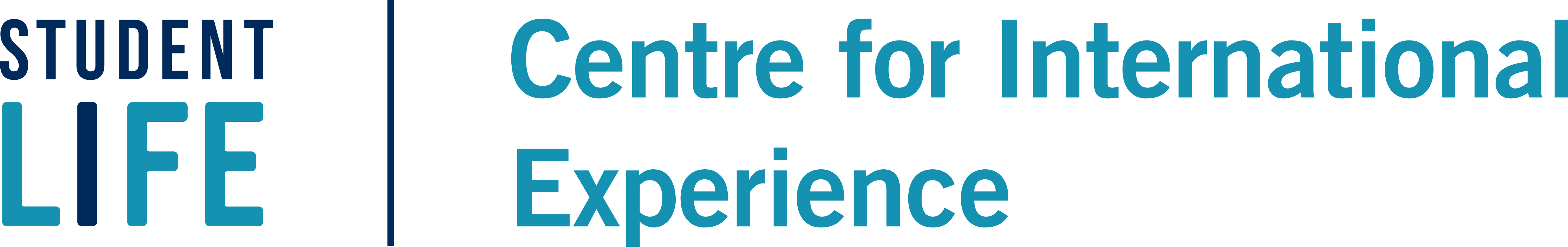 Stylized text logos of Student Life and the Centre for International Experience