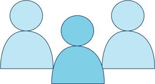 Blue icon of three people