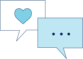 Two speech bubbles, one with a heart and the other with three dots