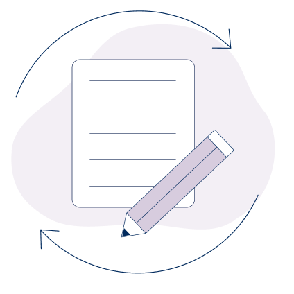 pencil and paper with 2 revolving arrows