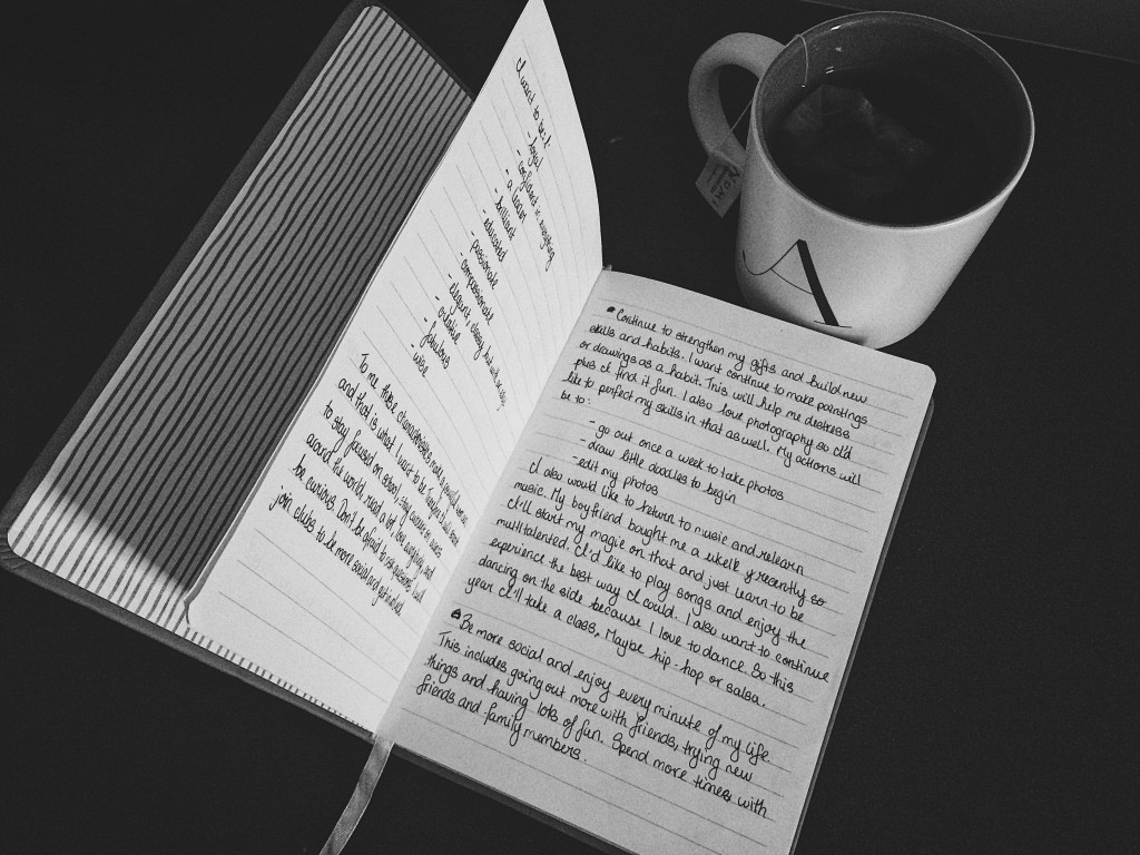 A picture of my journal and tea mug