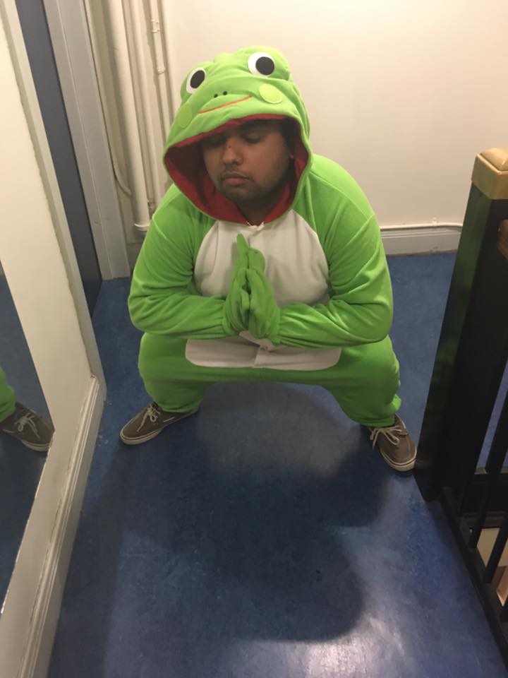 Picture of Avneet in a frog suit.