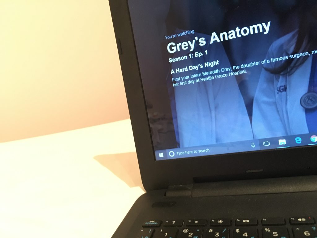 Photograph of computer screen with Greys Anatomy on it