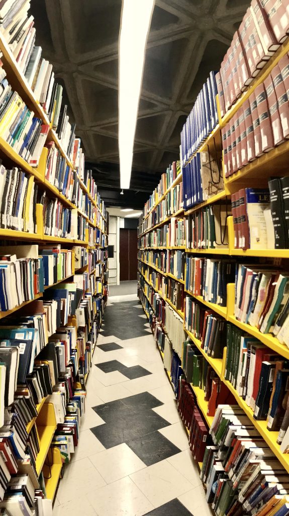 A photo of a bookshelf at Robarts.