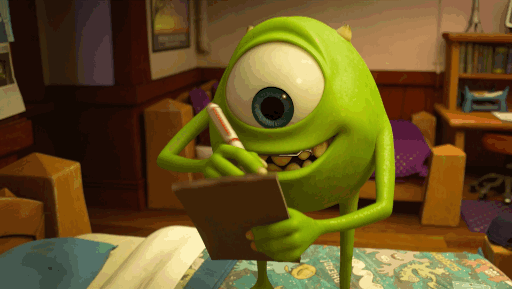 gif of Mike Wazowski from Monsters Inc checking off a list
