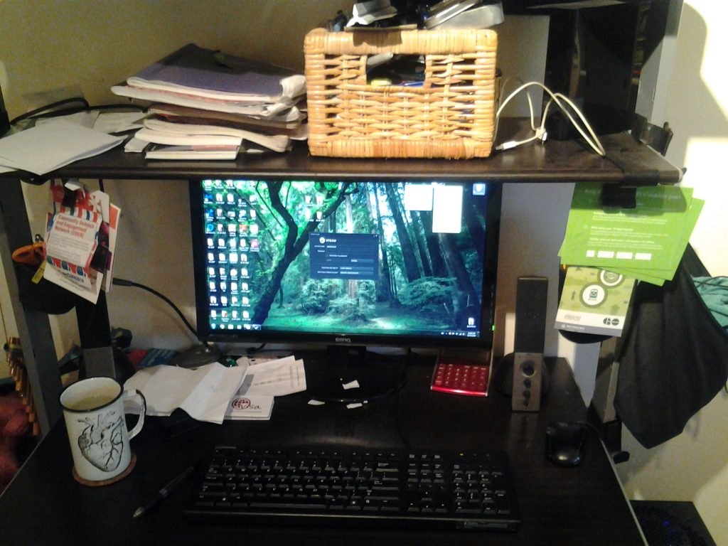 My desk before tidying it up a bit. Caption: BEFORE