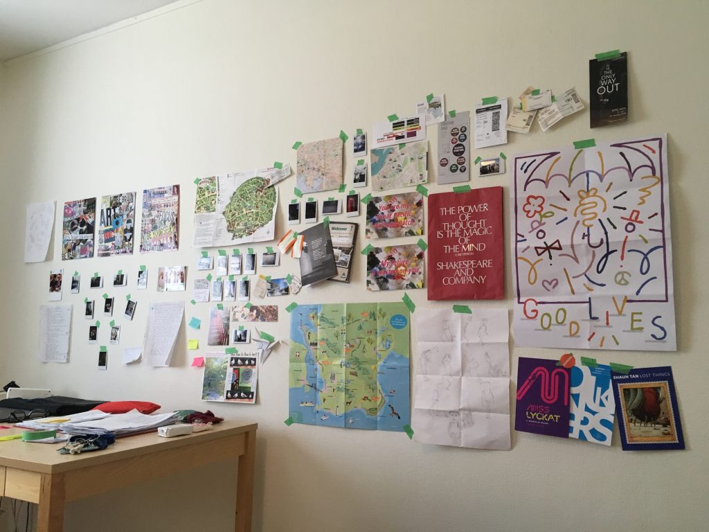 My wall of momentos during exchange in Sweden