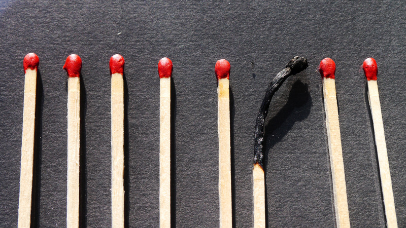 A stockphoto of some matches. Caption: Welcome to burnout