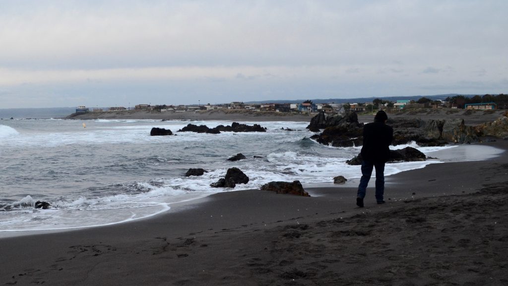 Man walking alone the sea shore