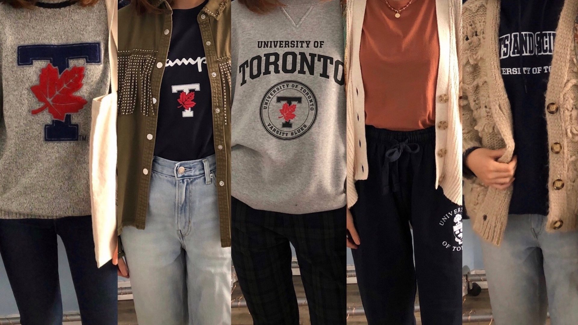 Picture of 5 outfits with U of T clohtes