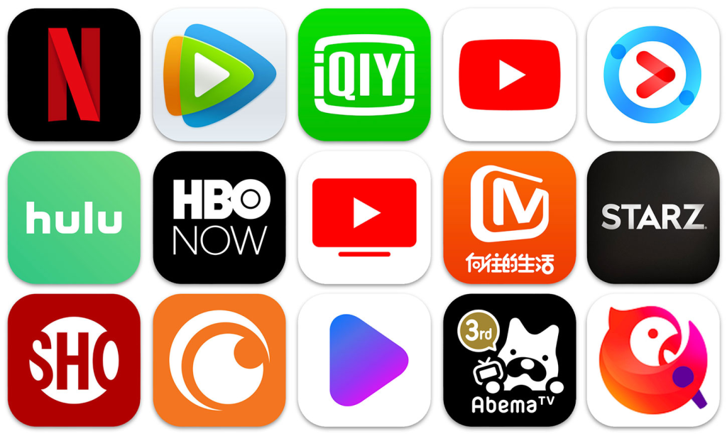 Image of entertainment streaming icons like Netflix, YouTube and Hulu