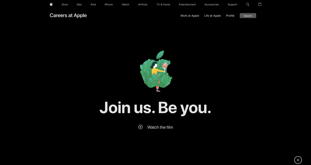 Screenshot of the Careers at Apple webpage